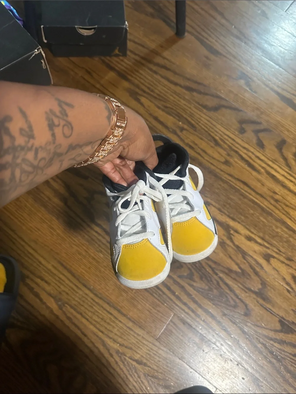 Jordan Kids White, Yellow & Black Retro Basketball Sneakers
